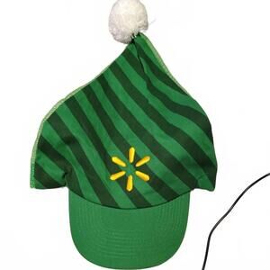 Walmart Christmas Santa Hat Trucker Holiday Elf Striped Employee Green NWOT